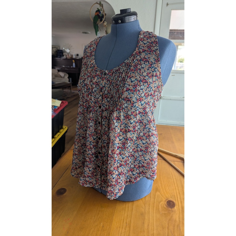 Y2k American Rag Cie Womens Floral Pintuck Pleated Button Front‎ Tank Top Large